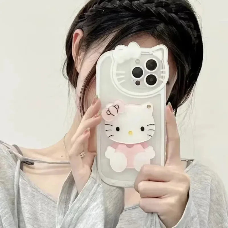 Sanrio Hello Kitty Shockproof Case For iPhone 16 15 14 13 11 12 Pro XS Max XR 7 8 Plus With Cosmetic Mirror Transparent Cover