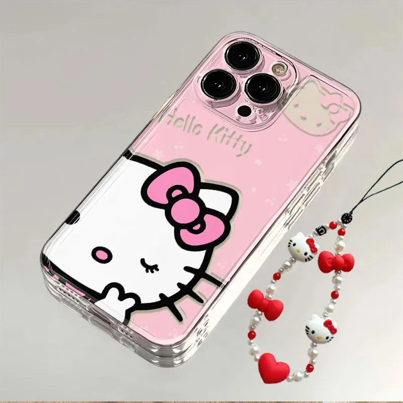 Creative Sanrio Biye's Hello Kitty Case For iPhone 16 15 14 13 12 11 Pro Max X XR XS 7 8 Plus Simple and Cute Soft Cover Y2K
