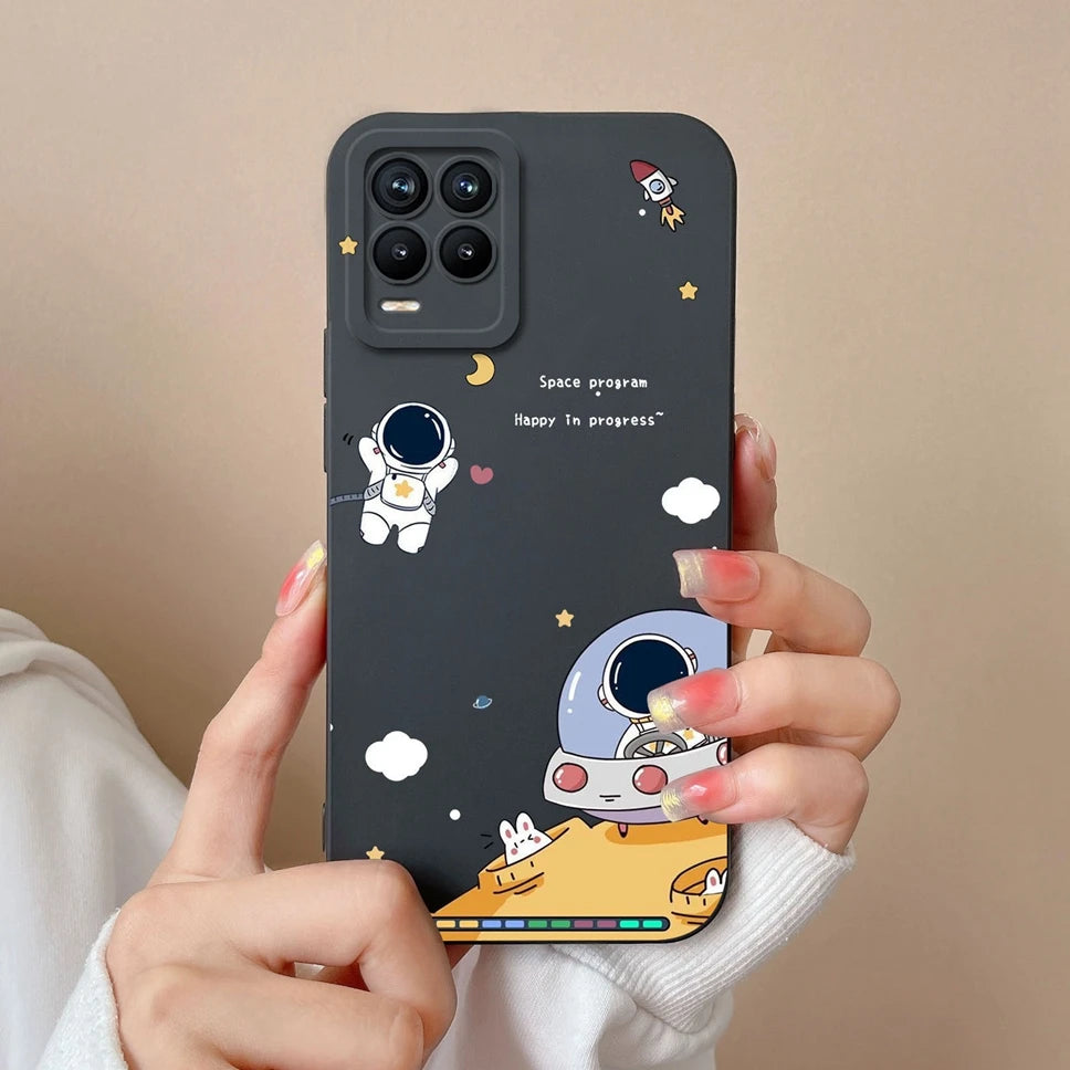 Cases For Realme 8 Pro 4G Shell Lovely Cartoon Astronaut Pattern Soft Liquid Silicone Phone Covers For Realme8 8Pro Fundas Coque