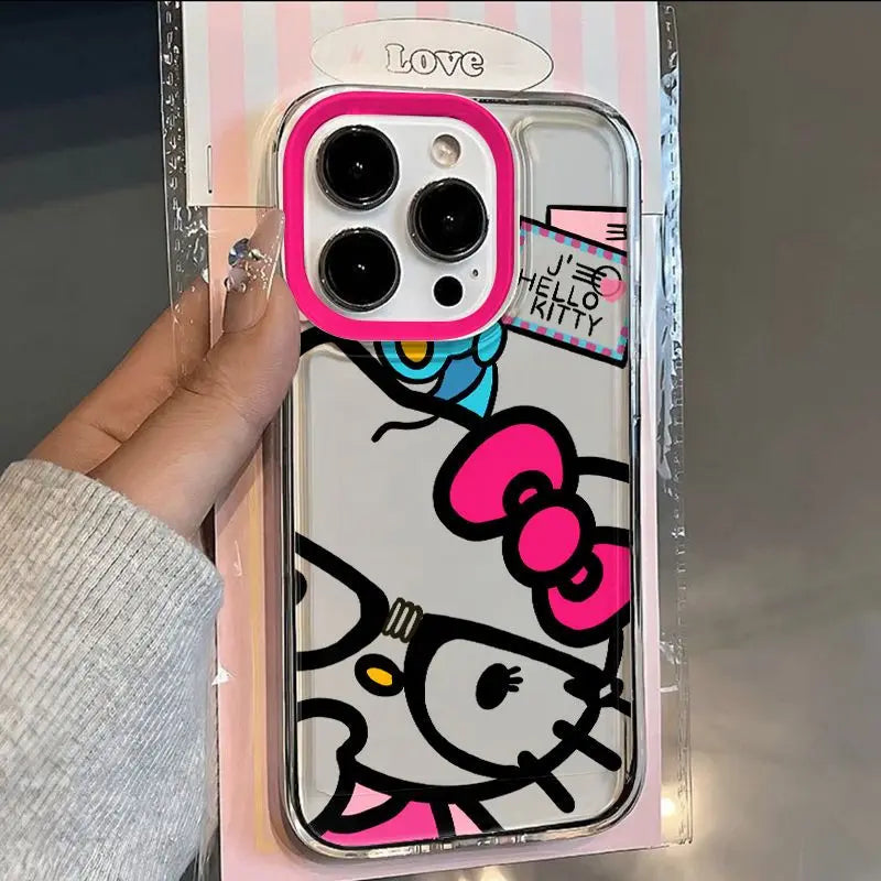Cute Full screen Sanrio Hello Kitty Case For iPhone 17 16 15 14 13 12 Pro Max XR Plus Kawaii Transparent Soft TPU Cover Funda