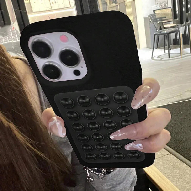 Luxury 3D Suction Cup Stand Litchi Pattern Phone Case For iPhone 16 15 14 Pro Max Plus 11 12 13 Pro 14 15 Plus XR XS 16E Cover