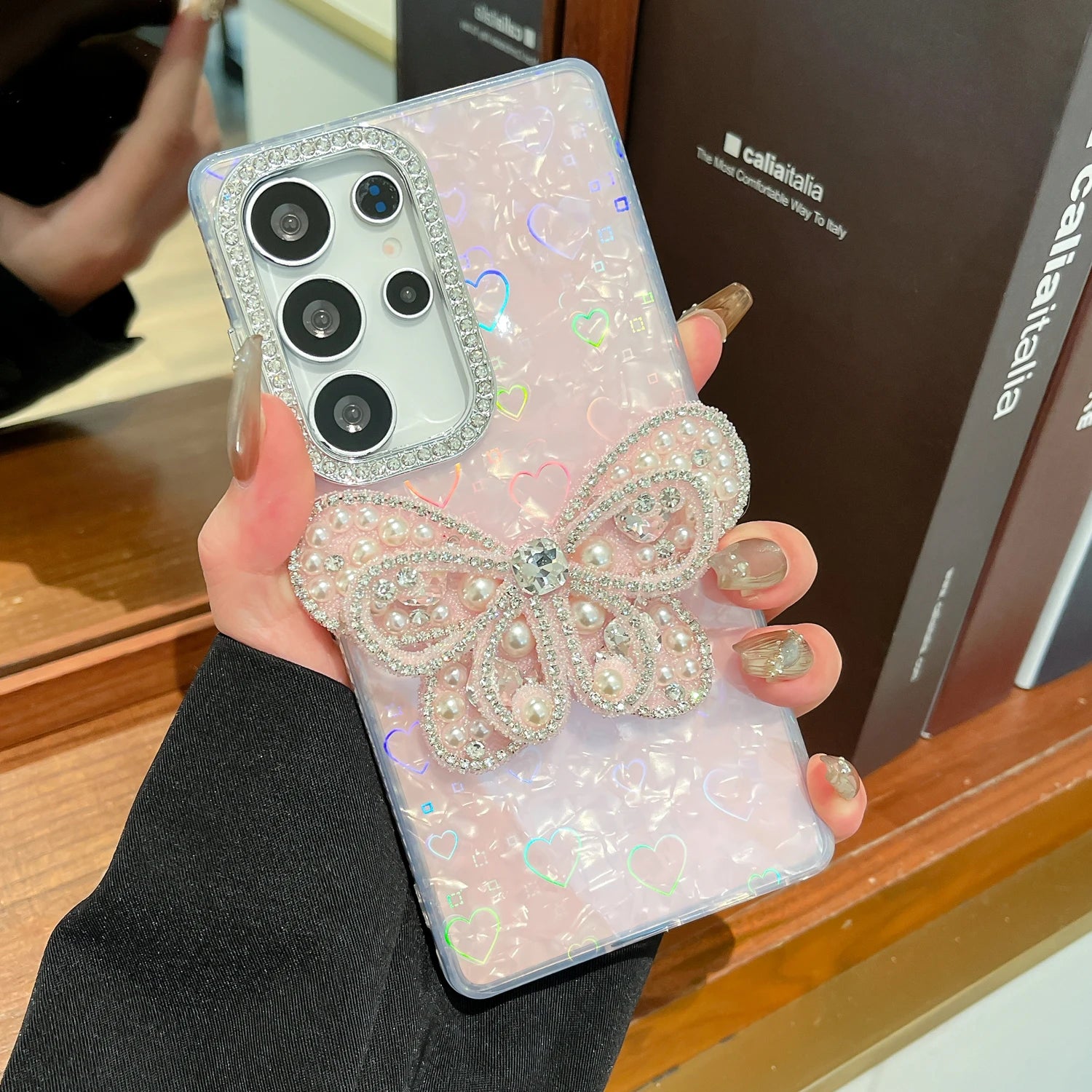 Phone Case For Samsung Galaxy S24 S25 Plus Ultra FE S25 Edge Korean Ins Giltter Diamond Butterfly Soft Silicone Cover