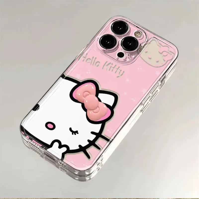 Creative Sanrio Biye's Hello Kitty Case For iPhone 16 15 14 13 12 11 Pro Max X XR XS 7 8 Plus Simple and Cute Soft Cover Y2K