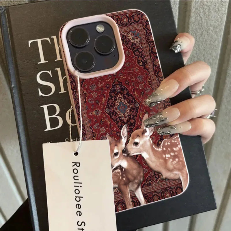 Vintage Flower Deer For IPhone 16 Phone Cases For IPhone 11 12 13 14  Plus 15 16 17 Air Pro Max Soft Cover Case Funda Bumber