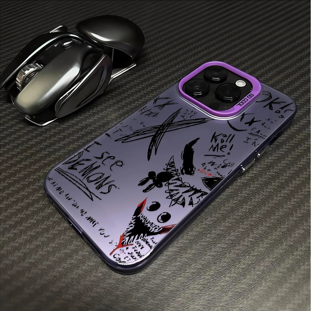 Graffiti Devil Design Phone Case For iPhone 16ProMax 16Pro 16Plus 16E 16 15 14 Plus 13 12 11 Pro Max Shockproof Hard Cover