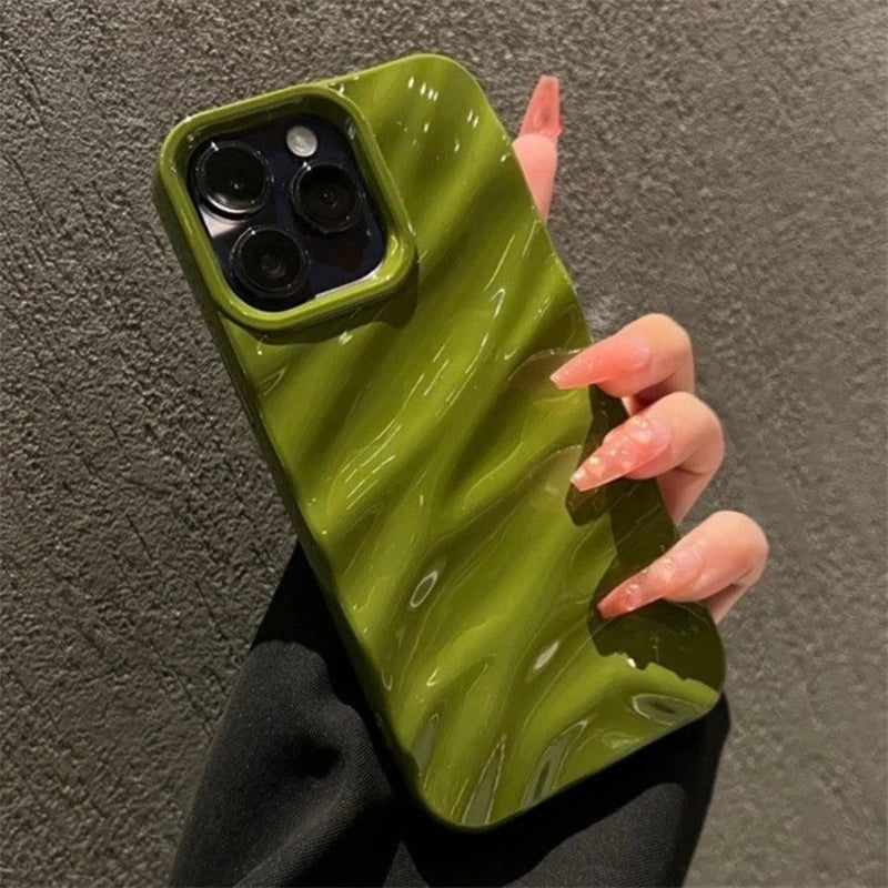 Luxury Plating 3D Wavy Texture Soft Phone Case For iPhone 16 15 14 Plus 13 12 11 Pro XS Max XR Protection Bumper Shockproof Capa