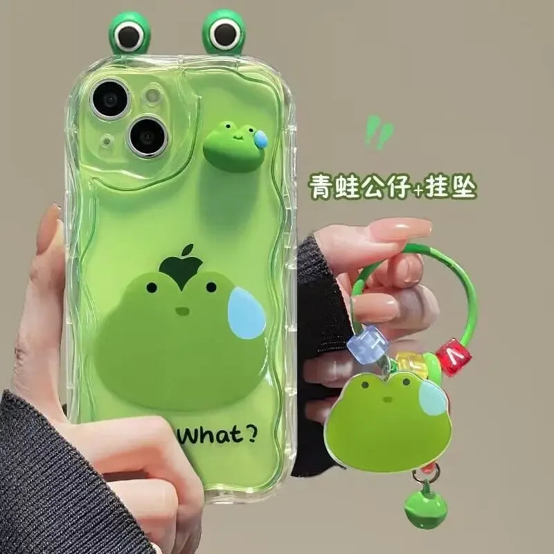 3D Ear Panda Frog Pendant Phone Case for IPhone 16 15 Pro Max 14 11 13 12 Mini XR 8 7 Plus X XS SE 2020 2022 Soft Silicone Etui