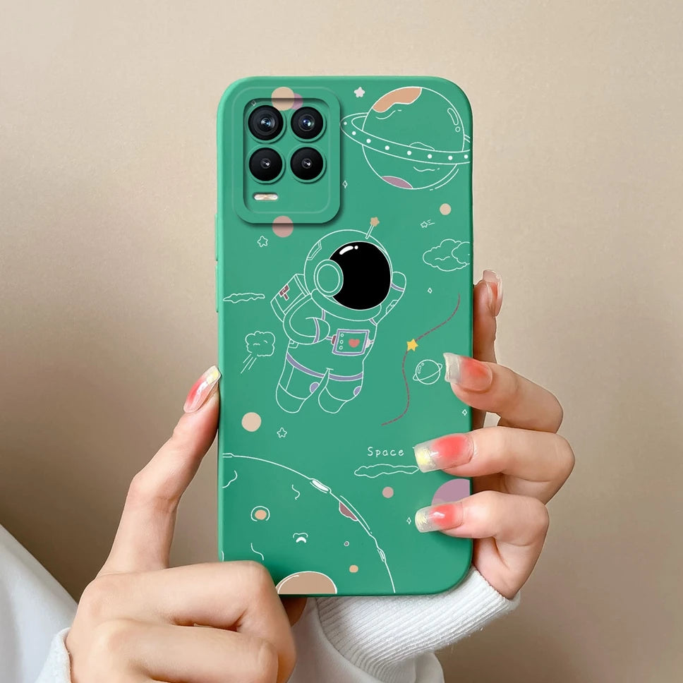 Cases For Realme 8 Pro 4G Shell Lovely Cartoon Astronaut Pattern Soft Liquid Silicone Phone Covers For Realme8 8Pro Fundas Coque