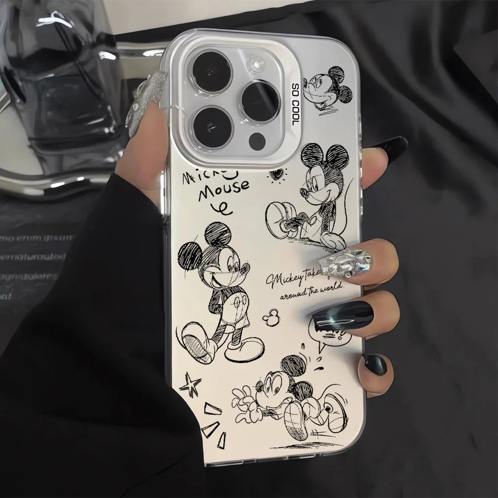 Line Retro Mickey Minnie Phone Case For Xiaomi Redmi Note 7 8 9 9S 10 11 12 13 14 Pro Plus 4G 5G Anti Fall Matte Back Cover