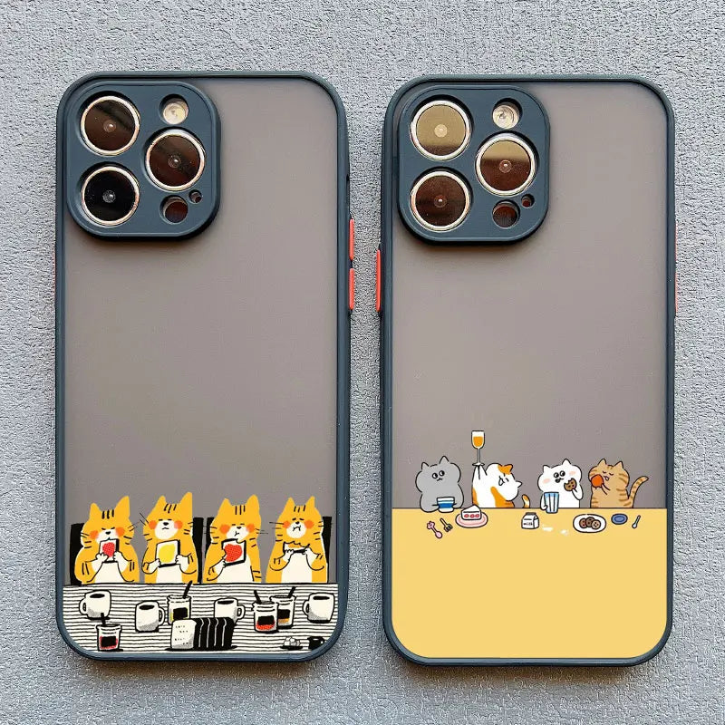 Cute Cartoon Cat Illustration Phone Case For iPhone 17 16 15 Pro Max Cases iPhone 14 13 12 11 Pro Max Mini XS XR X 16 PlusCover