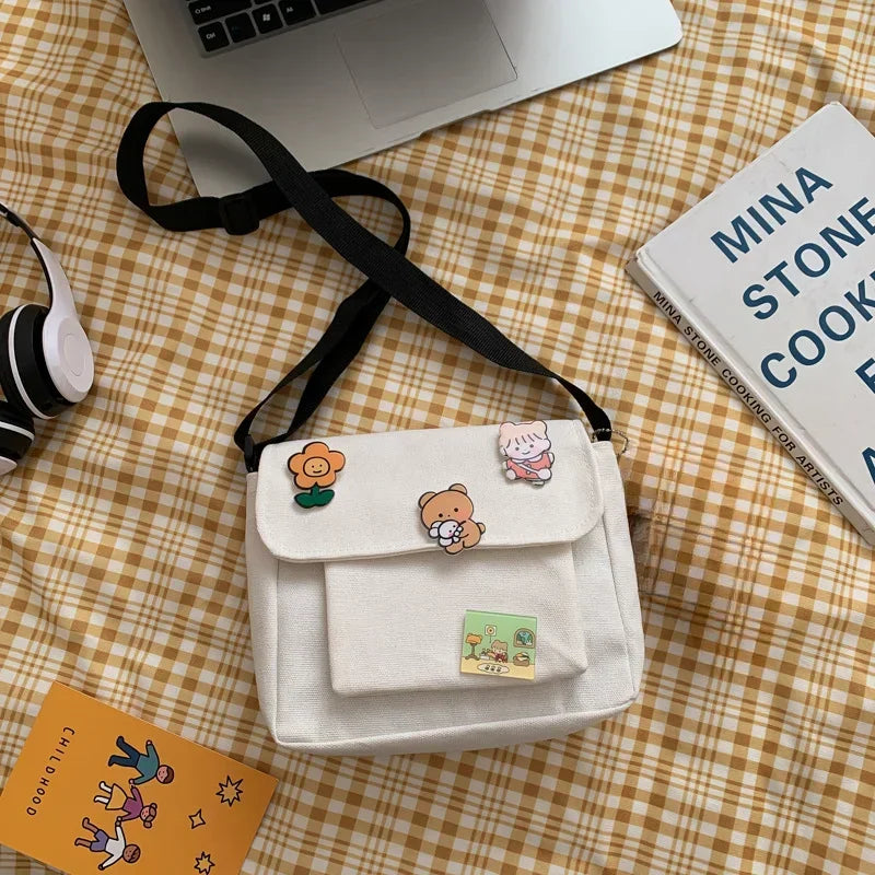 Cute Canvas Small Bag Female 2024 New Japanese Harajuku Diagonal Bag Wild Student Girl Shoulder Bag Bags for Women