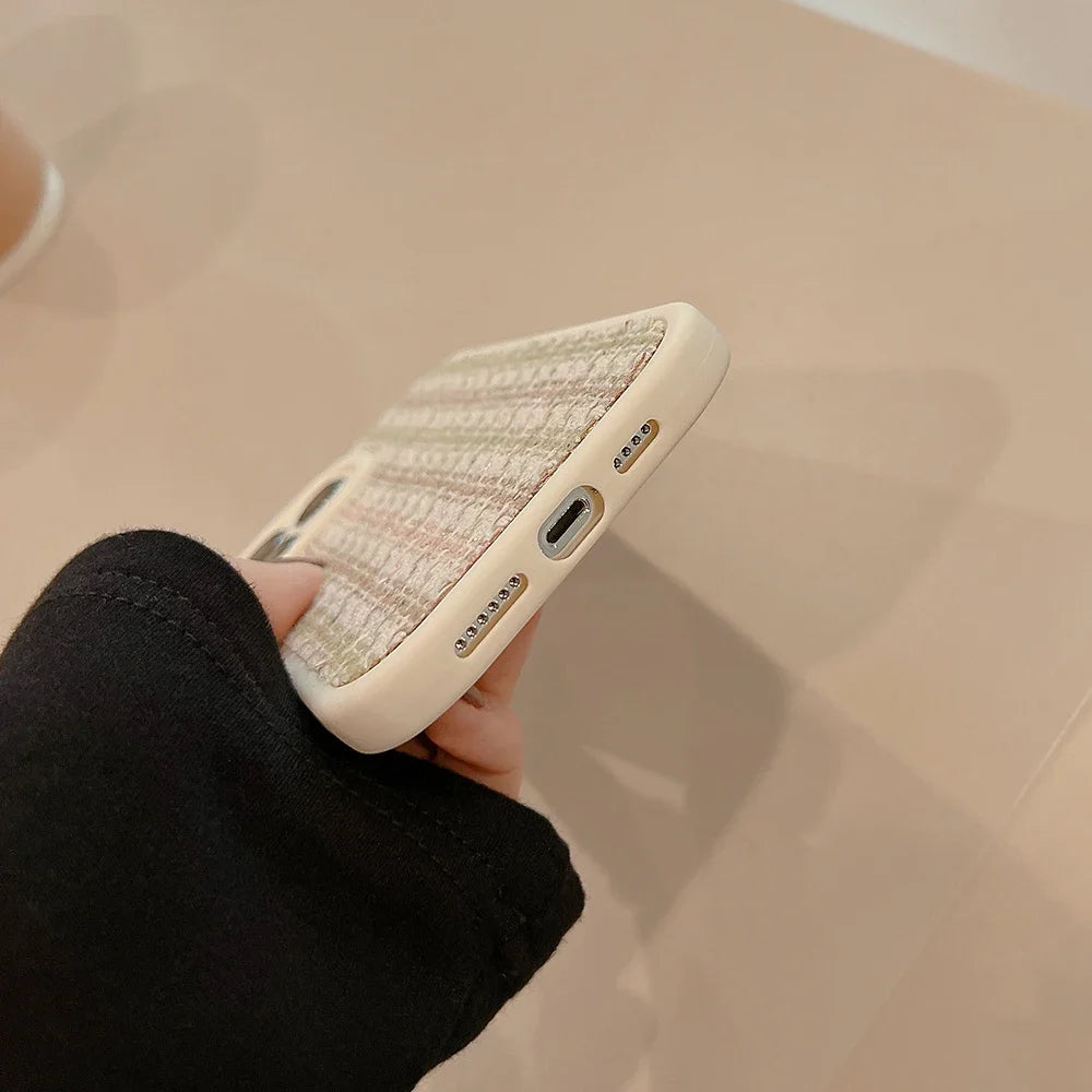 Classic Knitted Check Houndstooth Phone Case for iPhone17 16 15 14 12 13 11 Pro ProMax Plus X XR Xsmax Shockproof Soft Cover