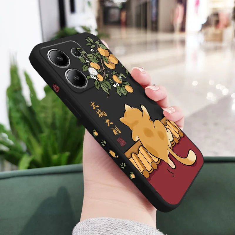 Cute Lively Cat Phone Case For Xiaomi Redmi Note 14 13 12 12S 11 11S 10 10S 9 9S Pro Plus 4G 5G Liquid Silicone Cover