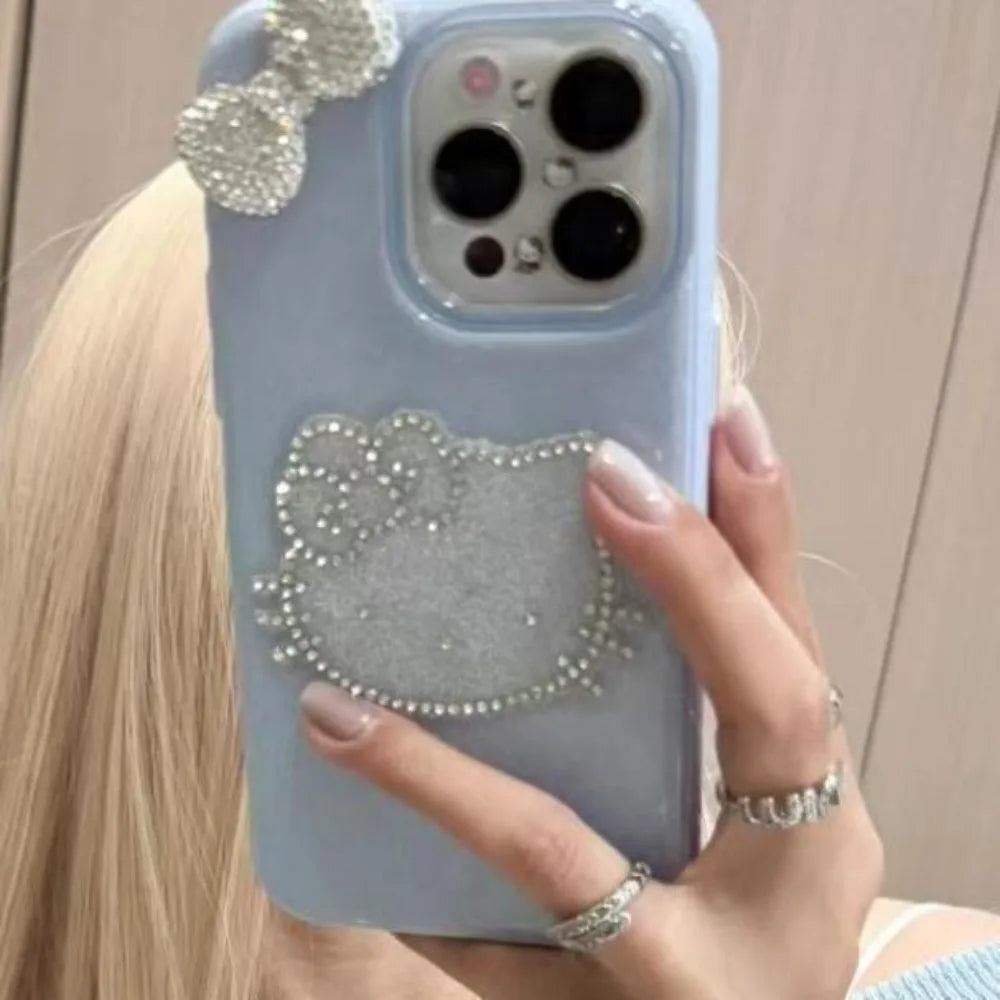 Girly Heart Hello Kitty Anime Kawaii Sanrio Diamond Pendant Phone Case Cute Cartoon Suitable for iphone Apple 16promax Cover