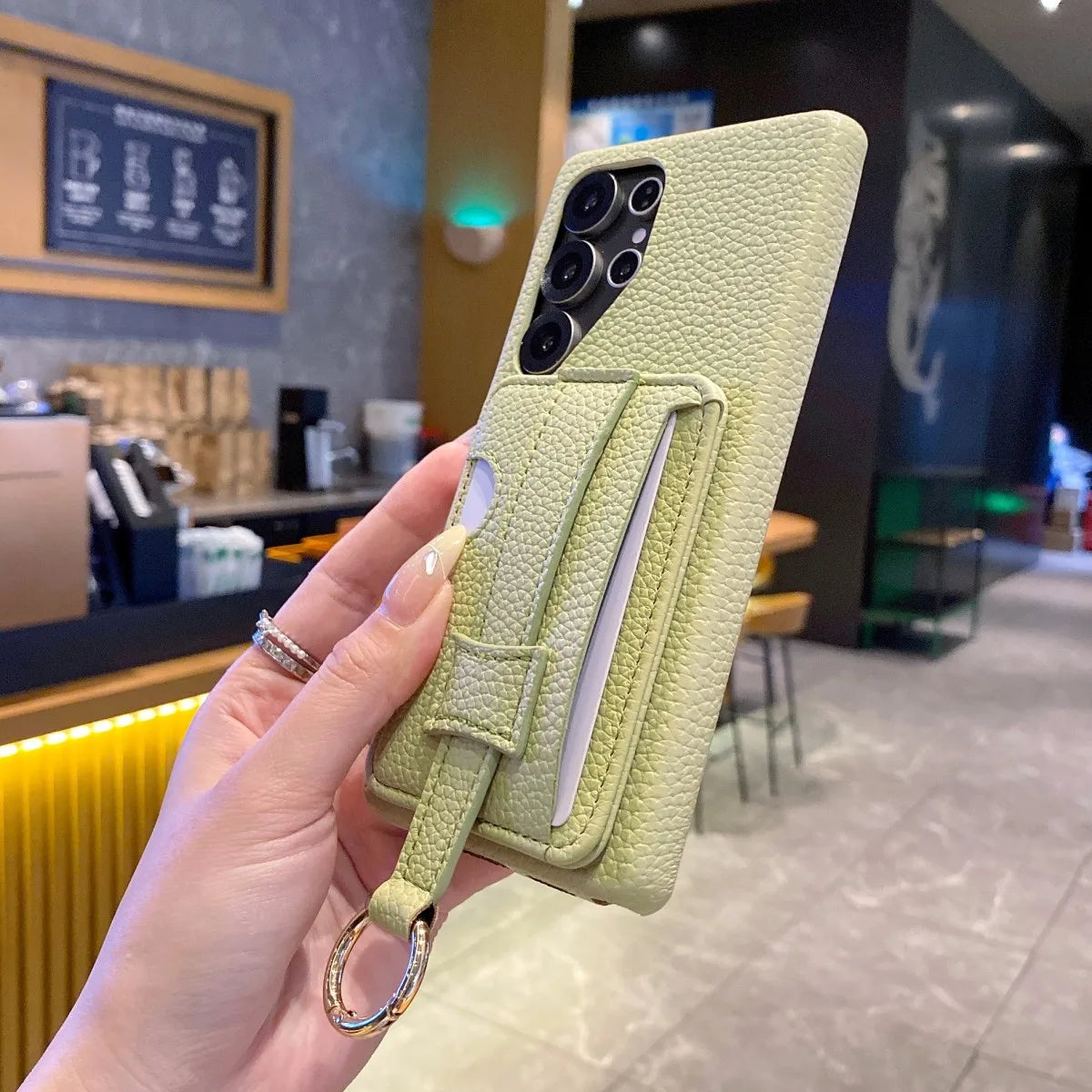Luxury Litchi Pattern PU Leather Wallet Case For Samsung Galaxy S25 S21 S23 S24 S20 Note 20 Green Card Holder Wrist Strap Cover