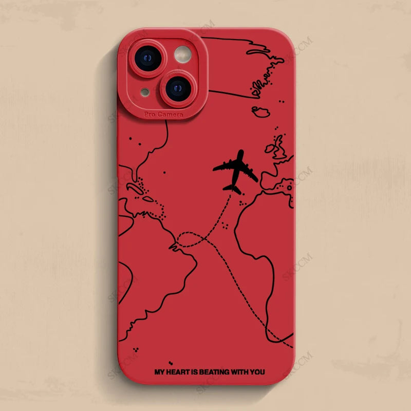 Travel-nspired Airplane Route Desian Phone Case For iPhone 16 15 14 13 12 11 Pro Max Mini 8 7 Plus X XR XS Soft Silicone Covers