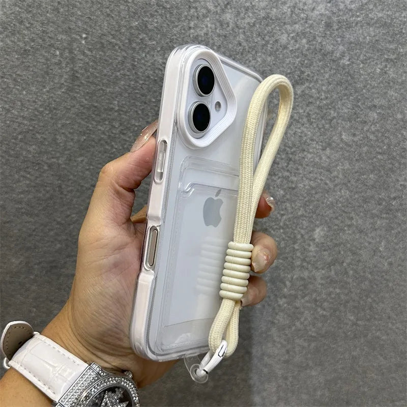 Luxury Card Slot Bag Clear With lanyard Phone Case For iPhone 11 12 13 14 15 Pro Max 16 Plus XS Shockproof Bumber Soft TPU Cover