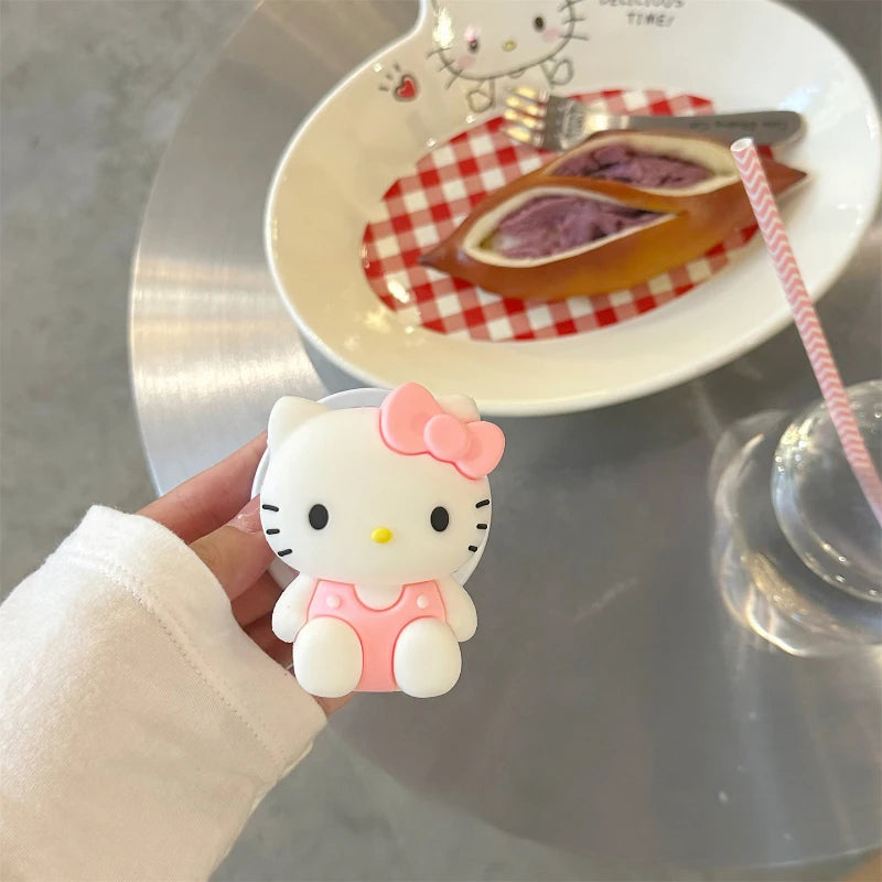 3D Cute Sanrio Hello Kitty Magnetic Grip Tok Holder Magsafe Wireless Charge Phone Case For iPhone 16 15 14 13 12 Pro Max Cover