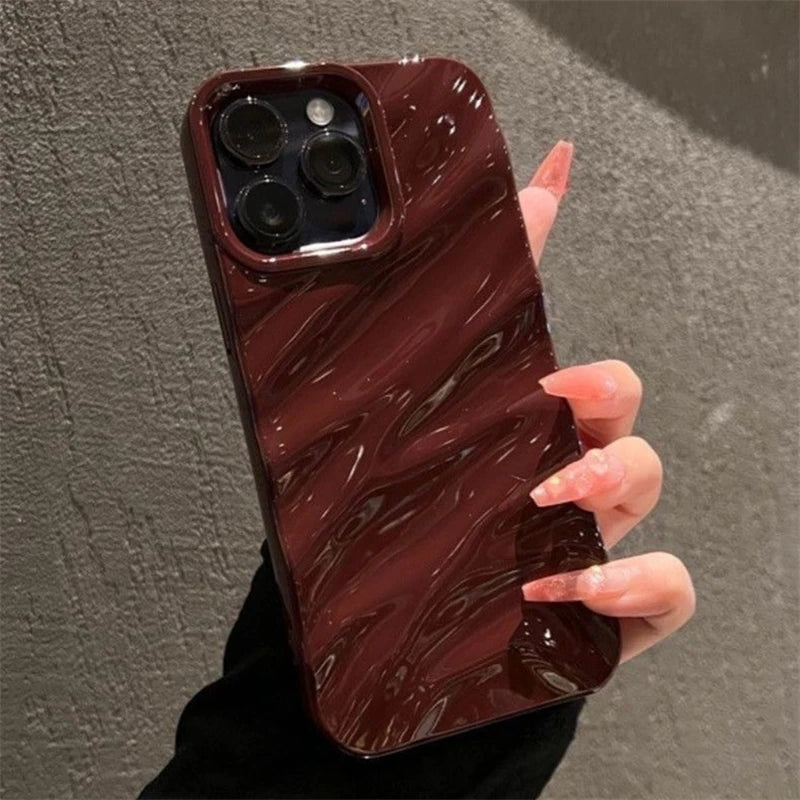Luxury Plating 3D Wavy Texture Soft Phone Case For iPhone 16 15 14 Plus 13 12 11 Pro XS Max XR Protection Bumper Shockproof Capa