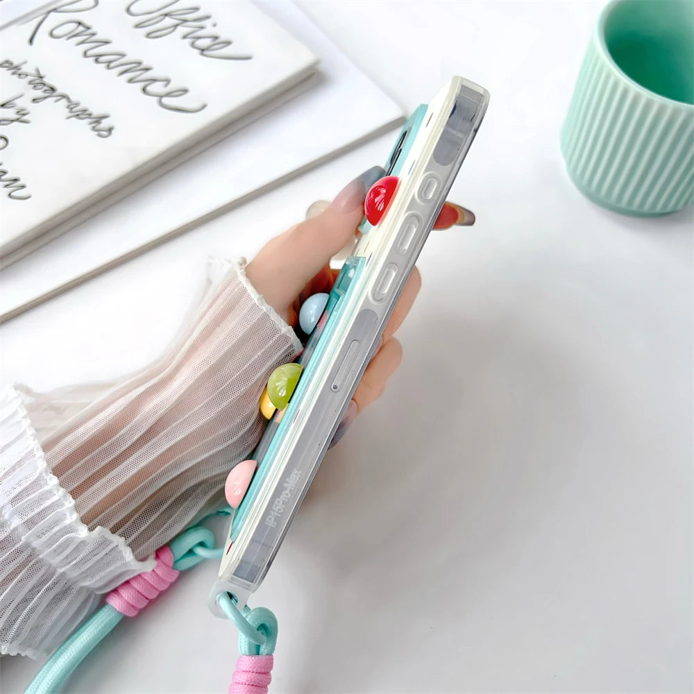 Japan Cute color bean card bag wrist strap silicone phone case for iphone 15 Pro Max 11 12 13 14 Xs Xr cartoon protection cover