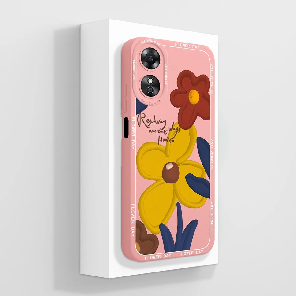Phone Case For Oppo A17 A17K K 4G Pretty Flowers Smooth Liquid Silicone Back Cover For OppoA17K Oppo A 17 K Fundas Shell Coque