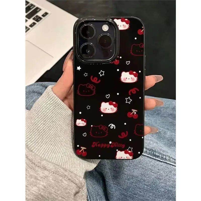 Hello Kitty Black Bow Strap Cherry Phone Case For iPhone 16 15 14 13 12 11 Pro Max XR XS MAX 7 8 Plus MINI Y2K Girl Cool Cover