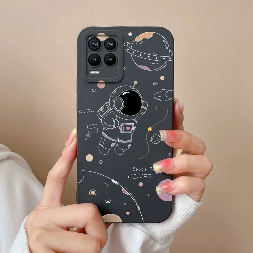 Cases For Realme 8 Pro 4G Shell Lovely Cartoon Astronaut Pattern Soft Liquid Silicone Phone Covers For Realme8 8Pro Fundas Coque
