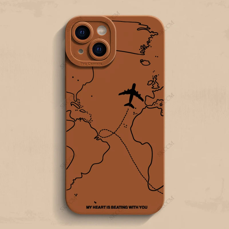 Travel-nspired Airplane Route Desian Phone Case For iPhone 16 15 14 13 12 11 Pro Max Mini 8 7 Plus X XR XS Soft Silicone Covers