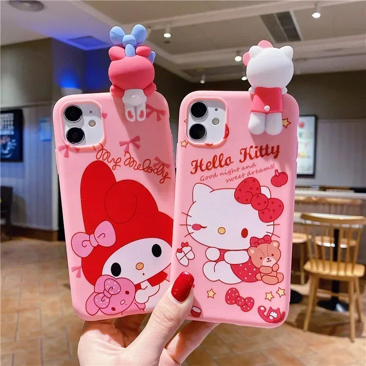 Sanrio Hello Kitty my melody Bracket Phone Case For iPhone 16 15 14 13 12 11 Pro Max Xr 14 16 Plus Case Cute Cartoon Soft Cover