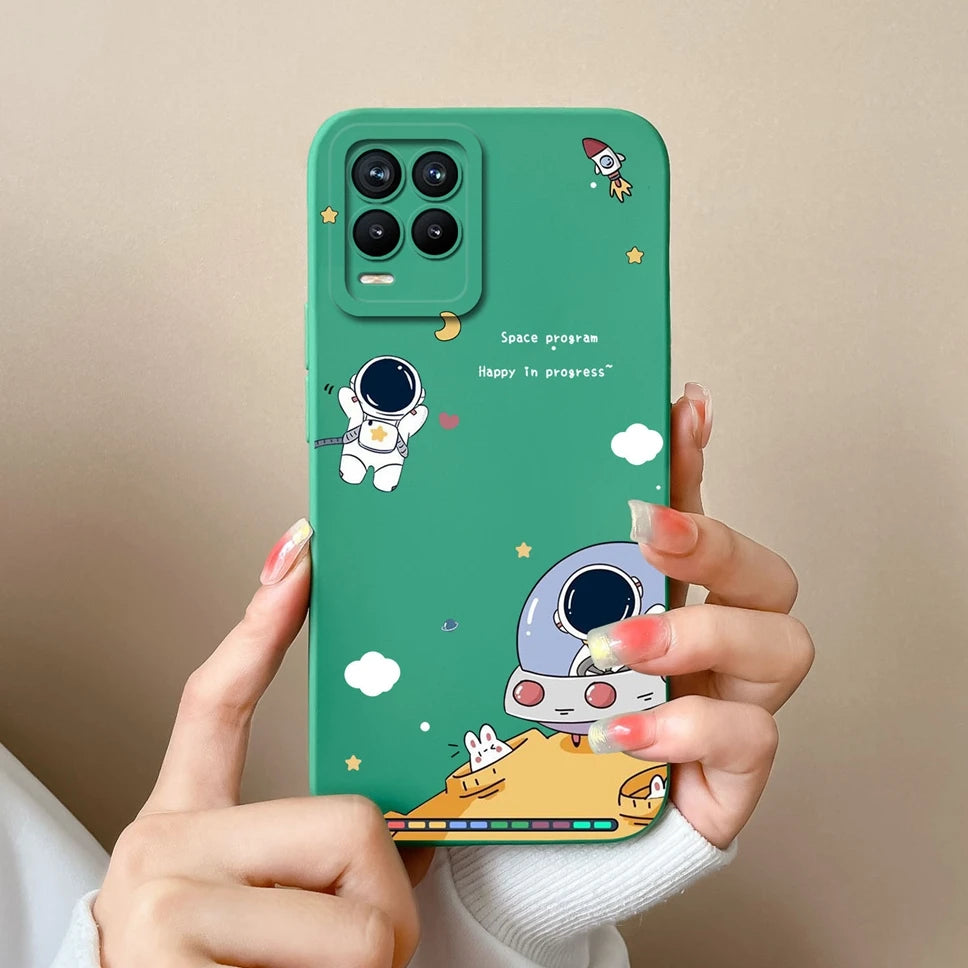 Cases For Realme 8 Pro 4G Shell Lovely Cartoon Astronaut Pattern Soft Liquid Silicone Phone Covers For Realme8 8Pro Fundas Coque