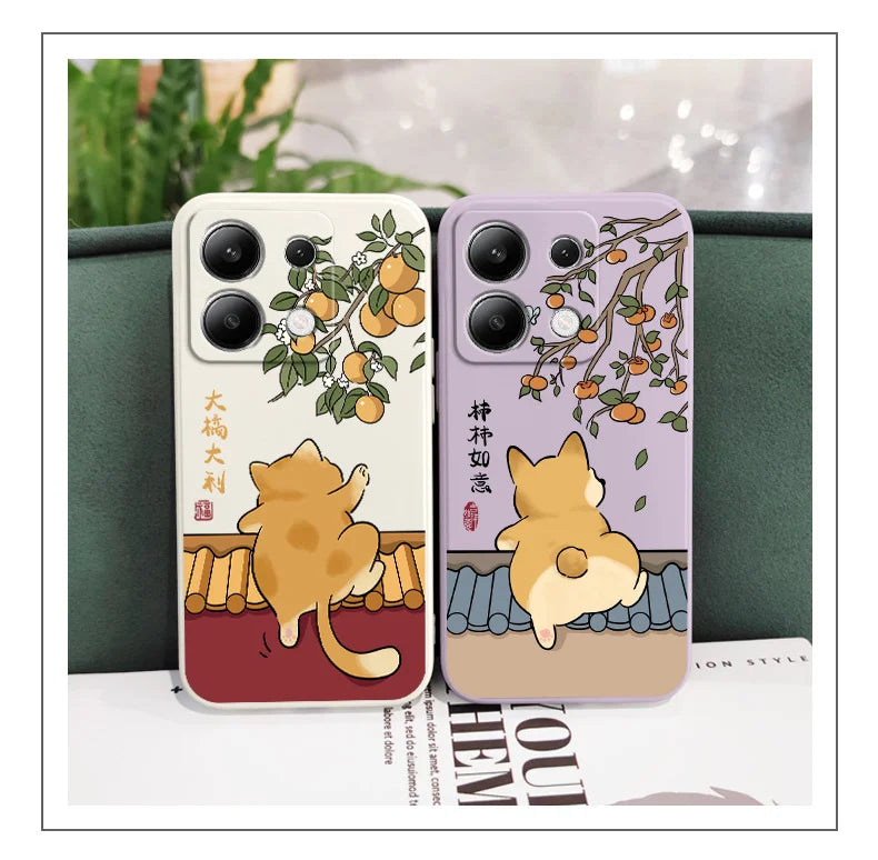Cute Lively Cat Phone Case For Xiaomi Redmi Note 14 13 12 12S 11 11S 10 10S 9 9S Pro Plus 4G 5G Liquid Silicone Cover