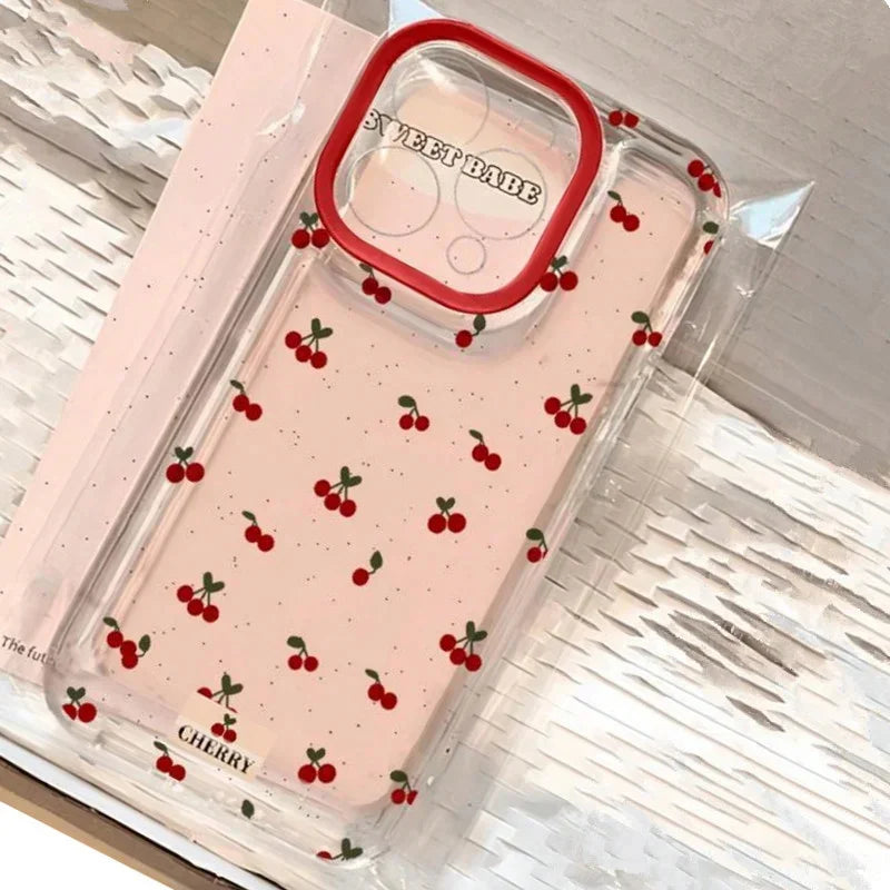 Cute Cartoon Cherry Pattern Clear Phone Case For Xiaomi Redmi 13C 14C 12 Redmi Note 14 13 12 11 Pro Plus 5G 12S 11S Soft Cover