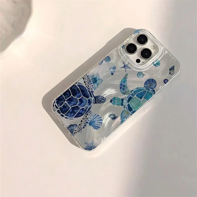 Summer Turtle Chiffon Texture Phone Case for Xiaomi Redmi Note 14 13 12 11 Pro Plus 5G 12S 11S 10 Redmi 14C 13C Glossy Cover