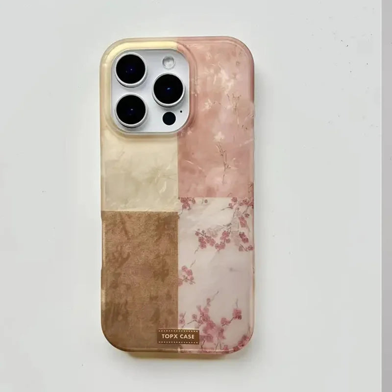 Splicing Flowers Phone Case For IPhone 16 16E 15 14 13 12 11 Pro XR XS Max 7 8 Plus Phone Shockproof Girl Cover Case Funda