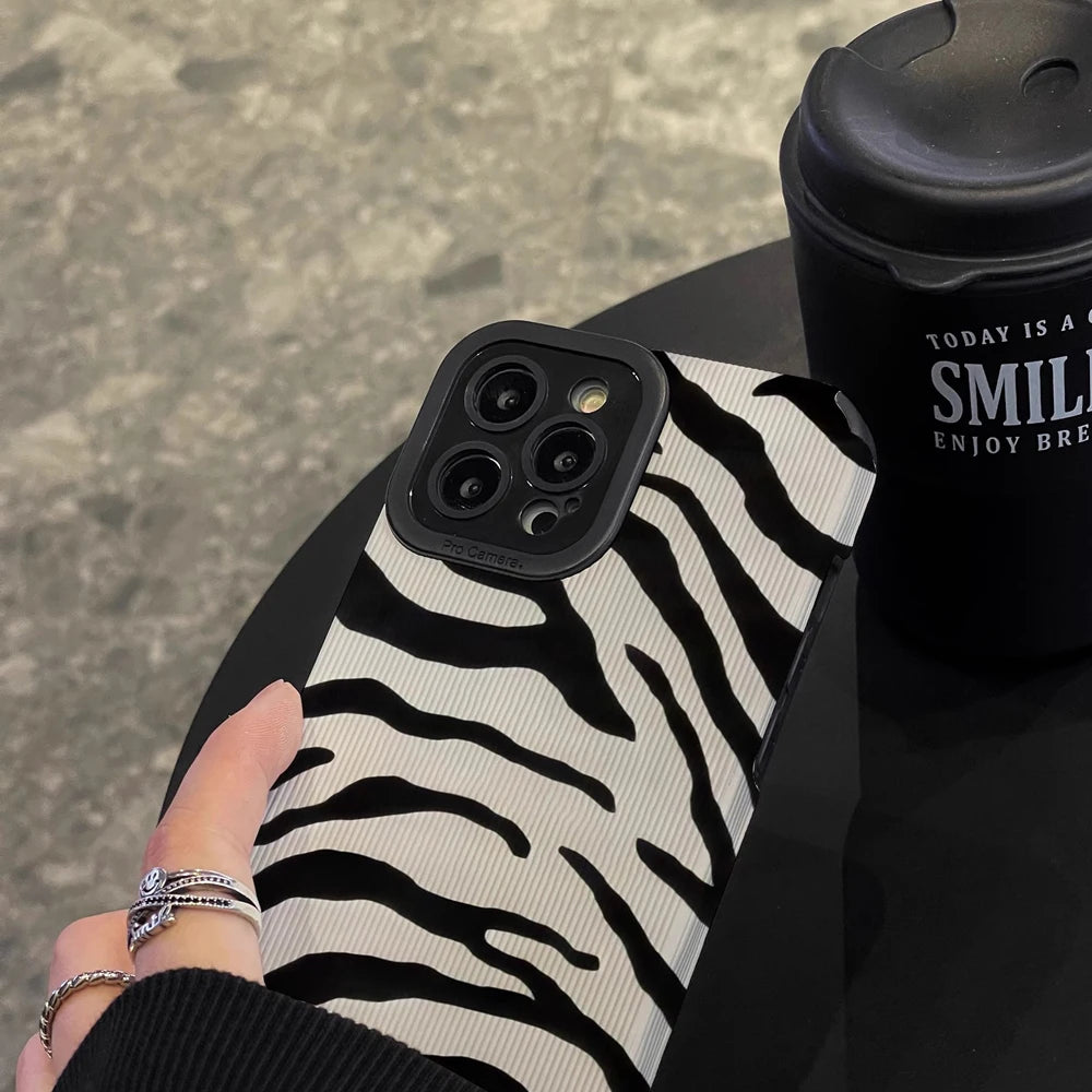 Fashion Zebra Stripe Silicone Phone Case For iPhone 13 14 15 Pro Max 11 12 Mini X XS XR 7 8 Plus SE Soft Shockproof Full Cover
