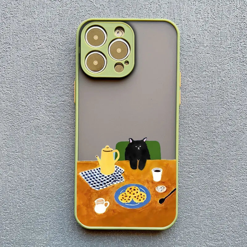 Cute Cartoon Cat Illustration Phone Case For iPhone 17 16 15 Pro Max Cases iPhone 14 13 12 11 Pro Max Mini XS XR X 16 PlusCover