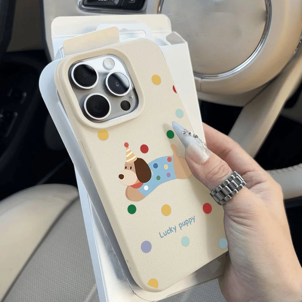 Cute Cartoon Black Cat Dots Leather Phone Case For iPhone 11 Case iPhone 16 14 12 15 13 Pro Max 16 15 Plus Soft Silicone Cover