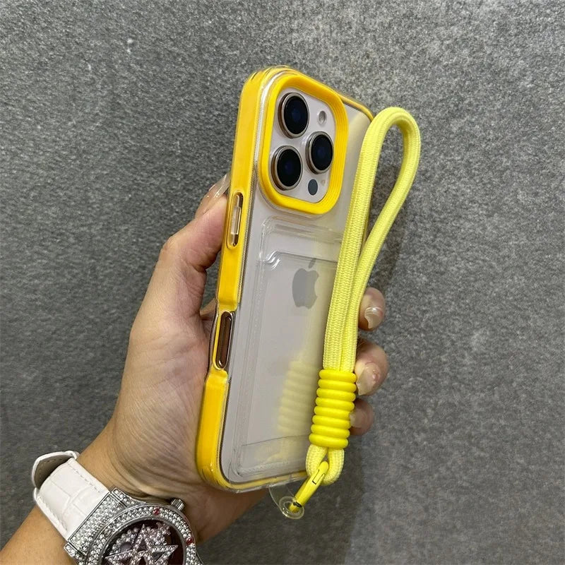 Luxury Card Slot Bag Clear With lanyard Phone Case For iPhone 11 12 13 14 15 Pro Max 16 Plus XS Shockproof Bumber Soft TPU Cover