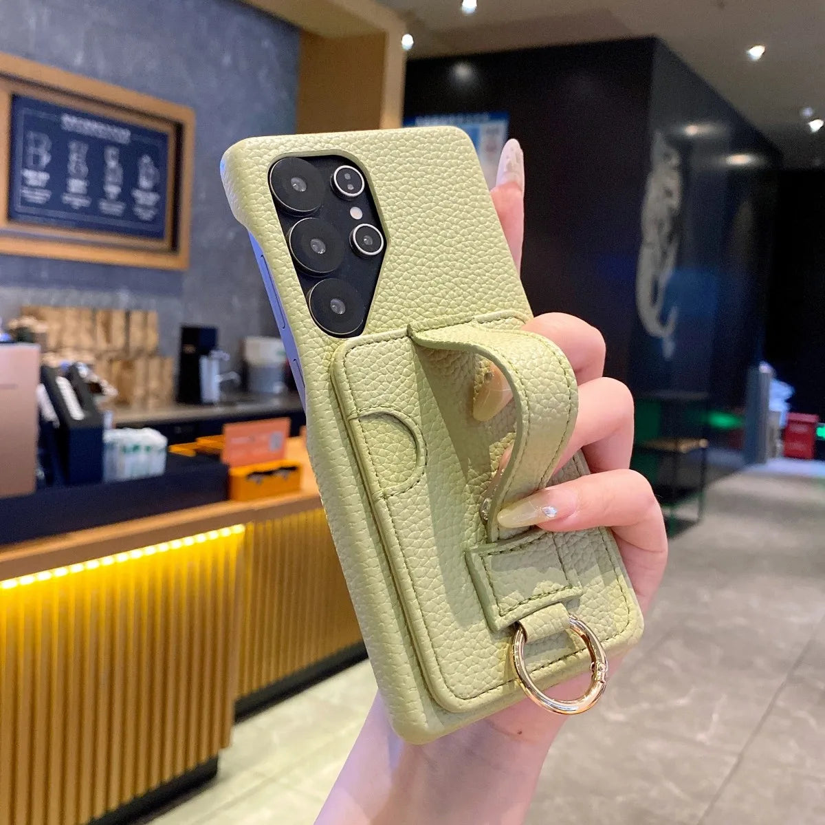 Luxury Litchi Pattern PU Leather Wallet Case For Samsung Galaxy S25 S21 S23 S24 S20 Note 20 Green Card Holder Wrist Strap Cover