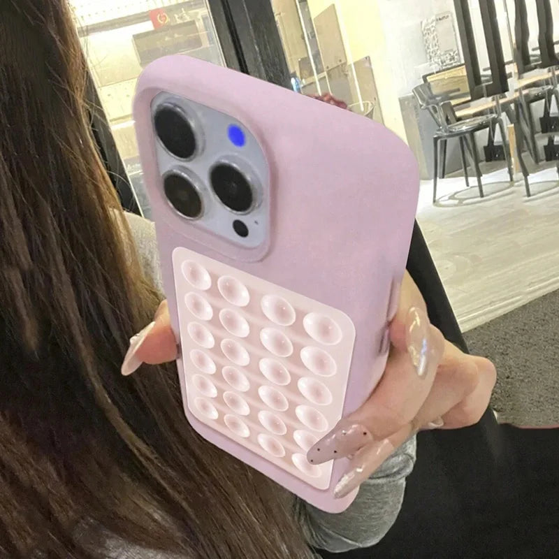 Luxury 3D Suction Cup Stand Litchi Pattern Phone Case For iPhone 16 15 14 Pro Max Plus 11 12 13 Pro 14 15 Plus XR XS 16E Cover