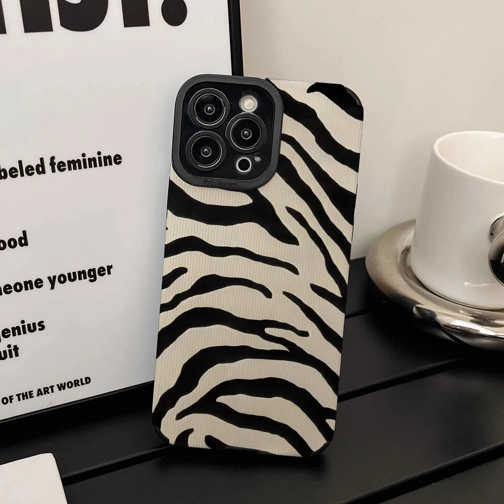 Fashion Zebra Stripe Silicone Phone Case For iPhone 13 14 15 Pro Max 11 12 Mini X XS XR 7 8 Plus SE Soft Shockproof Full Cover
