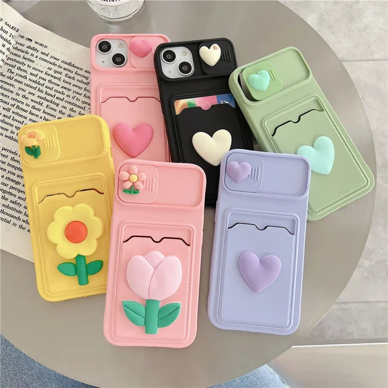 Simple Love Silicone Wallet Card Case For iPhone 15 14 13 12 11 Pro Max 7 8 Plus Case