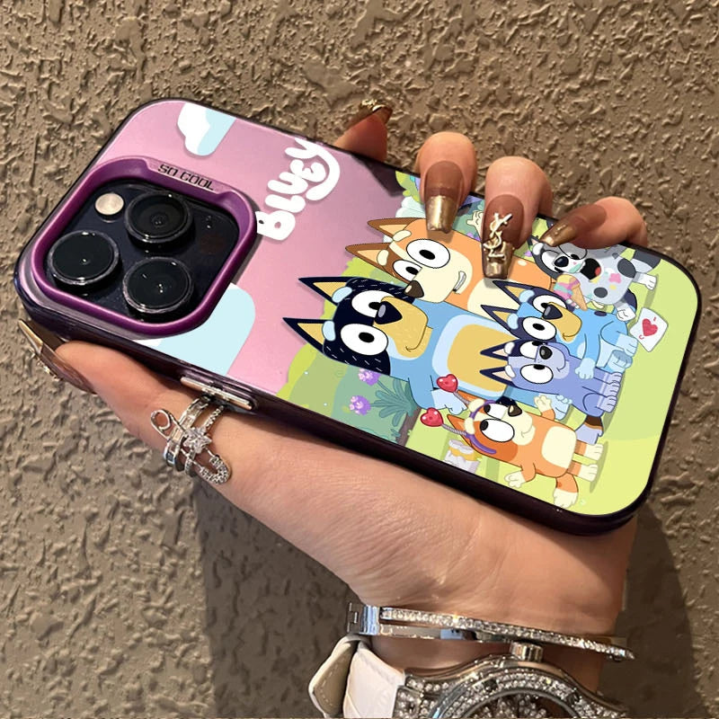 Cartoon Dog B-Blueys Matte Case for iPhone 14 16 15 13 12 11 Pro Max XS X XR 8 7 Plus SE 2020 Plating Hard Protective Back Cover