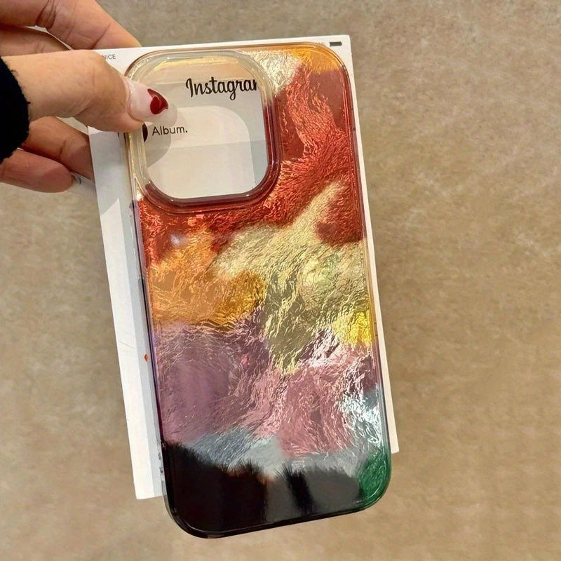 Art Color Gradient Tin Paper Pattern Glacier Case For iPhone 17 16 15 14 13 12 11 Pro Max XS XR 7 8 Plus Shockproof Bumper Cover