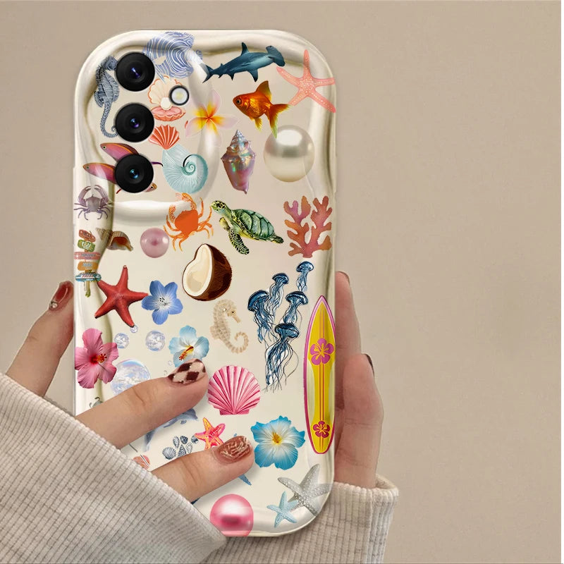 3D Case For Samsung Galaxy S25 S24 Ultra S23 S22 S21 Plus FE A56 A36 A26 A16 A06 A15 A25 A35 A55 5G Color Flower Marine Organism