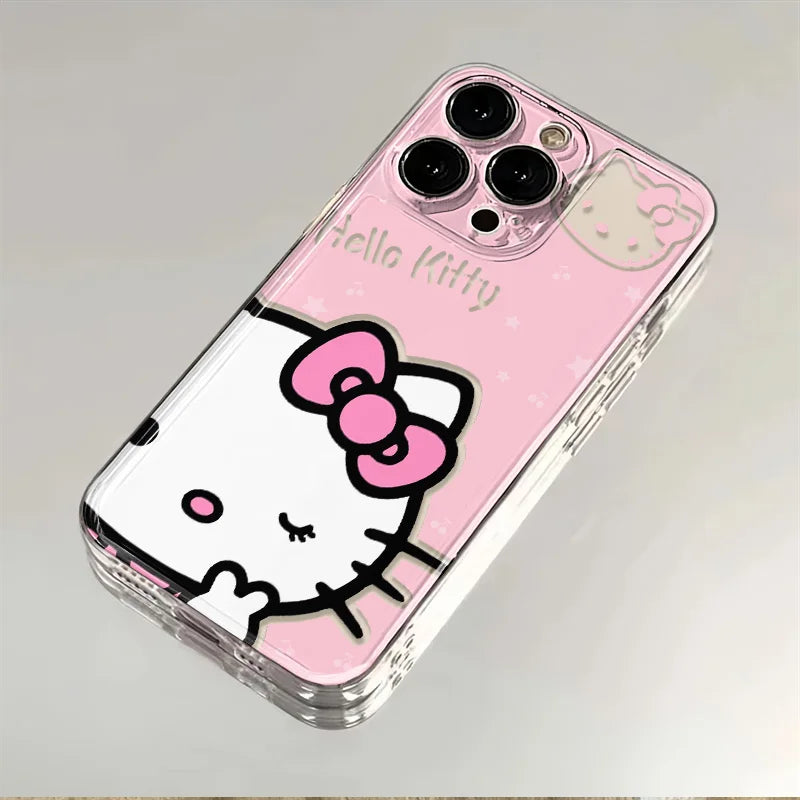Creative Sanrio Biye's Hello Kitty Case For iPhone 16 15 14 13 12 11 Pro Max X XR XS 7 8 Plus Simple and Cute Soft Cover Y2K