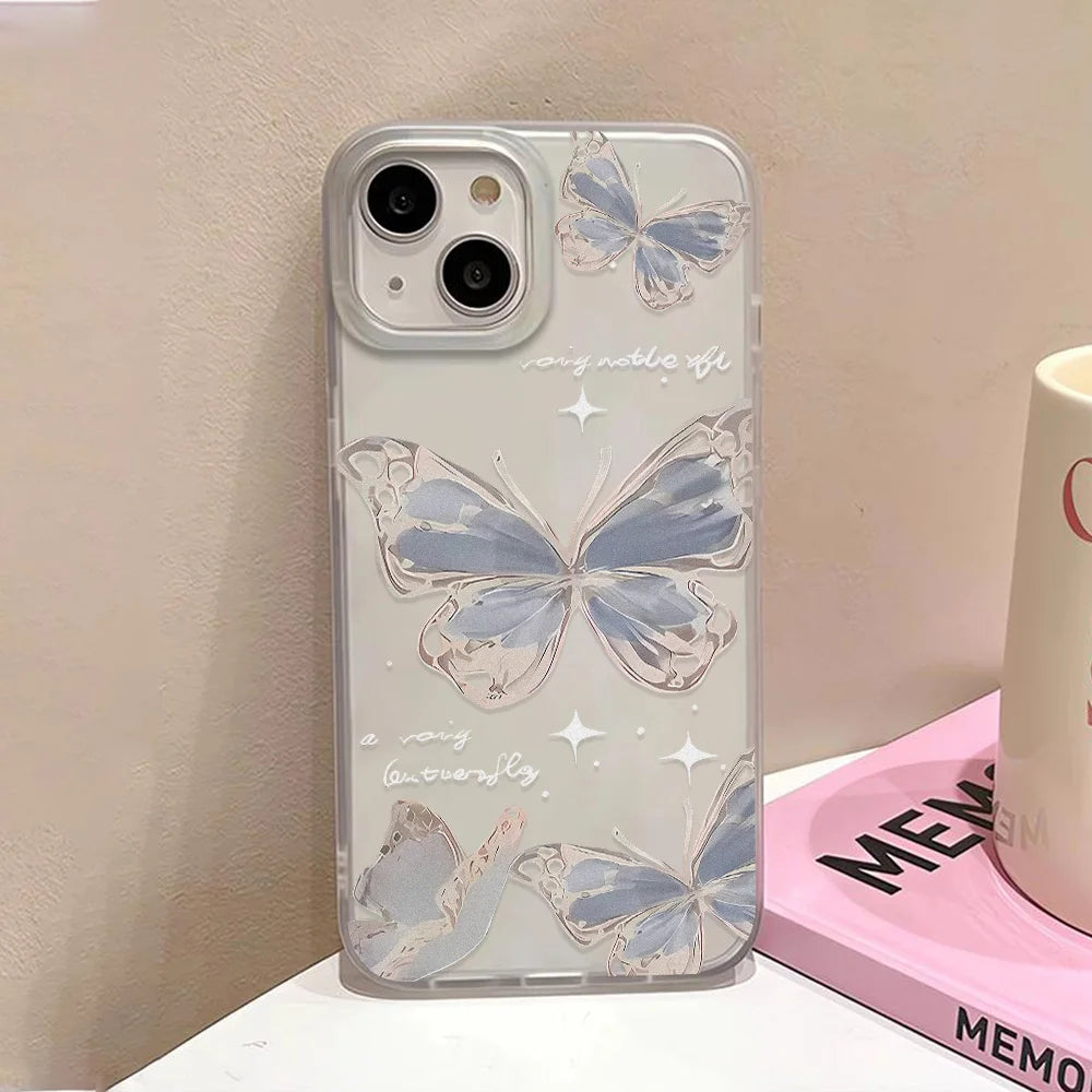 Gold Butterfly Soft TPU Case For iPhone 13 11 12 14 15 17 16 Pro Max Funda iPhone 12 13 Mini Plus Translucent Clear Phone Cover