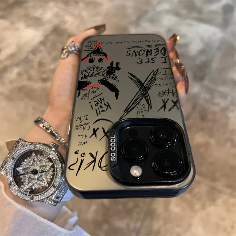 Graffiti Devil Design Phone Case For iPhone 16ProMax 16Pro 16Plus 16E 16 15 14 Plus 13 12 11 Pro Max Shockproof Hard Cover