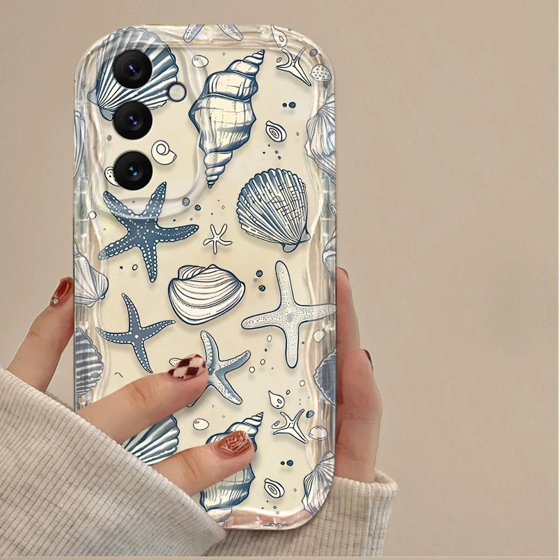 3D Case For Samsung Galaxy S25 S24 Ultra S23 S22 S21 Plus FE A56 A36 A26 A16 A06 A15 A25 A35 A55 5G Color Flower Marine Organism