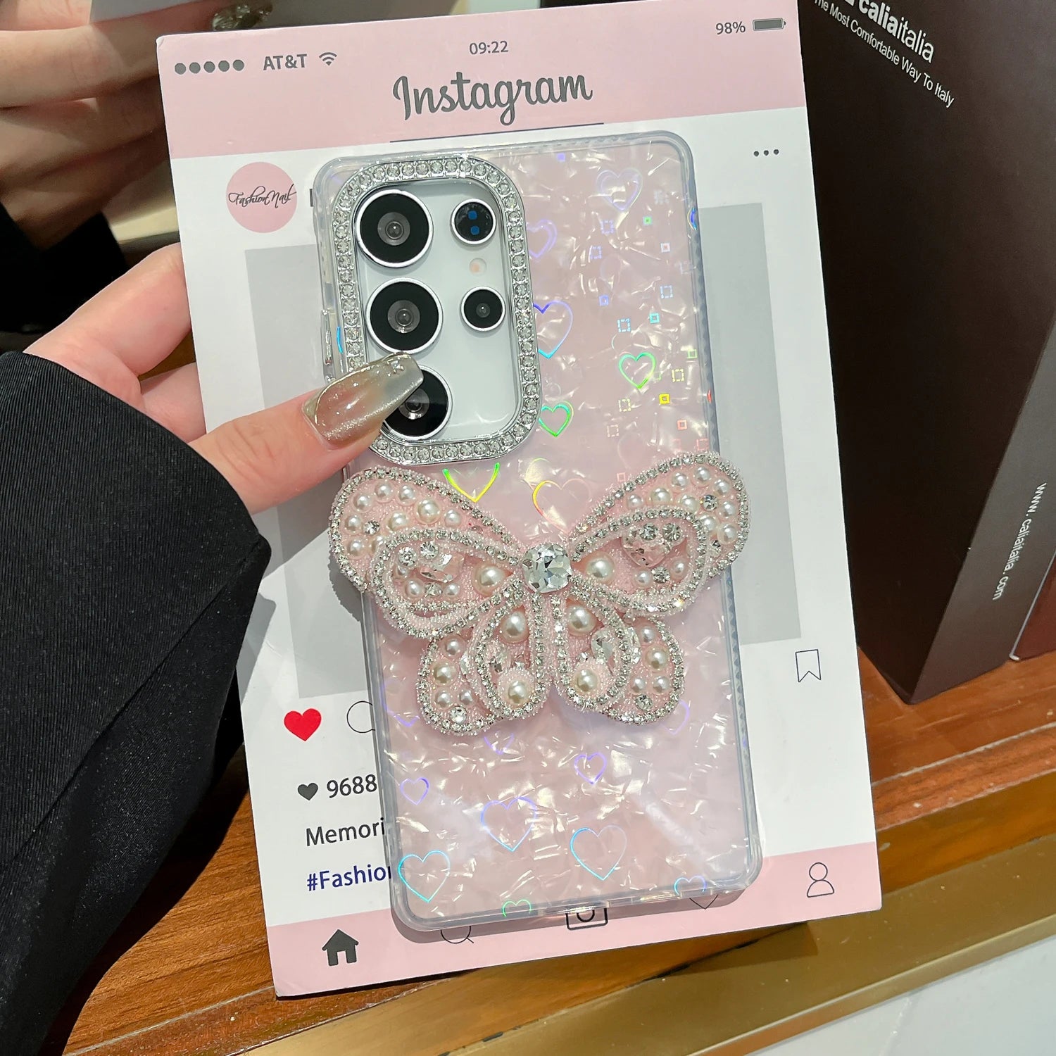 Phone Case For Samsung Galaxy S24 S25 Plus Ultra FE S25 Edge Korean Ins Giltter Diamond Butterfly Soft Silicone Cover